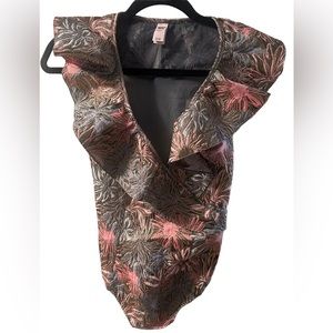 Victoria’s secret thong body suit  large statement collar and sheer back size S